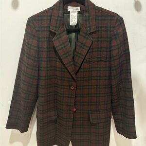 Classic Plaid Blazer - Brown & Green